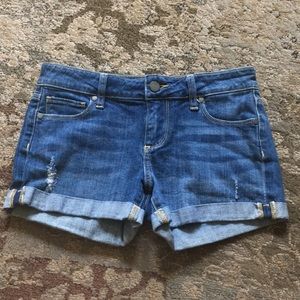 Paige Cuffed & Distressed Denim Jean Shorts
